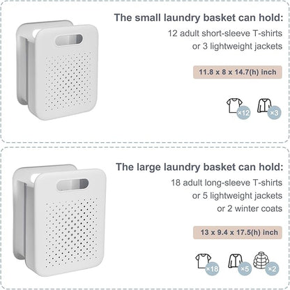 Collapsible Laundry Basket, Space-Saving Wall-Mounted Hamper, Detachable Hanging Organizer for Home, Dorms, RVs, Measures 11.8" x 8" x 14.7" In (White)