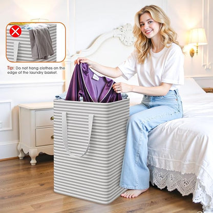 3 Pack Large Laundry Basket,Waterproof & Freestanding Laundry Hamper,Collapsible Clothes Hampers with Easy Carry Long & Reinforced Handles in Bathroom,College Dorm(100Lx3,Gray)