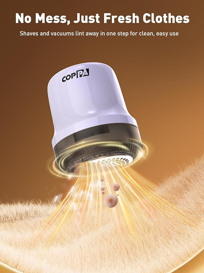 COPPA Lint Remover, LR-MINI USB Rechargeable Lint Removal 6 Blades & 3 Speed Shut-Off Protection Electric Portable Remove Fuzz Lint with Battery Display for Furniture Curtain Clothing