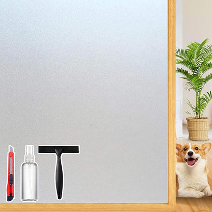 Frosted Glass Window Privacy Film Decorative with Tools, 2 Way Frosting Privacy Film for Glass Windows, Static Cling Tint for Home Anti-UV, Covering Clings 35.4" by 394"