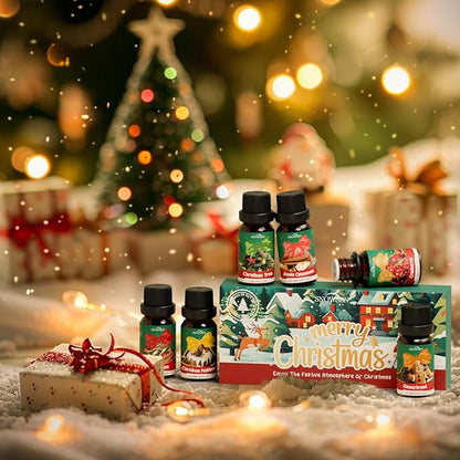 Christmas Essential Oils Gift Set, SNOWSEN Winter Fragrance Oils for Diffuser & Aromatherapy, Apple Cinnamon, Christmas Pudding, Candy Cane, Gingerbread, Cranberry Scented Oil for Candle Making