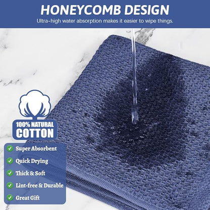 Nialnant 100% Cotton Waffle Weave Dish Cloths,4 Pack Super Absorbent Dish Towels for Washing Dishes,Cleaning Rags-Navy Blue,12x12