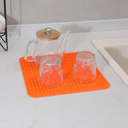 MicoYang Silicone Dish Drying Mat for Multiple Usage,Easy clean,Eco-friendly,Heat-resistant Silicone Mat for Kitchen Counter or Sink,Refrigerator or Drawer liner Orange M 12 inches x 12 inches