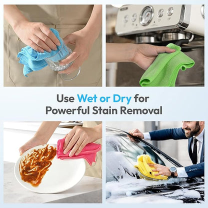 Microfiber Cleaning Cloth 12 Pack, 12x12 Inch Reusable Kitchen Dish Towels, Super Absorbent Soft Cleaning Rags for House, Window, Glass, Bathroom and Countertop (Assorted Colors)