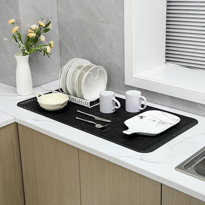 MicoYang Silicone Dish Drying Mat for Multiple Usage,Easy clean,Eco-friendly,Heat-resistant Silicone Mat for Kitchen Counter or Sink,Refrigerator or Drawer Liner Black 5XL 36inches x 18inches