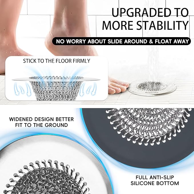 Wokdada Bathtub Drain Hair Catcher, Fast Drainage Shower Drain Hair Catcher, Reversible 304 Stainless Steel Drain Protector for Pop-Up and Regular Drains of Bathroom(Patented Product)