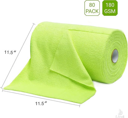 LIVOS Microfiber Cleaning Cloth Roll - 80 Pack, Reusable Paper Towels Green Tear Away, Microfiber Towels for Car, Super Absorbent Lint Free Cleaning Rags for House, Kitchen, Window-11.5"x11.5"
