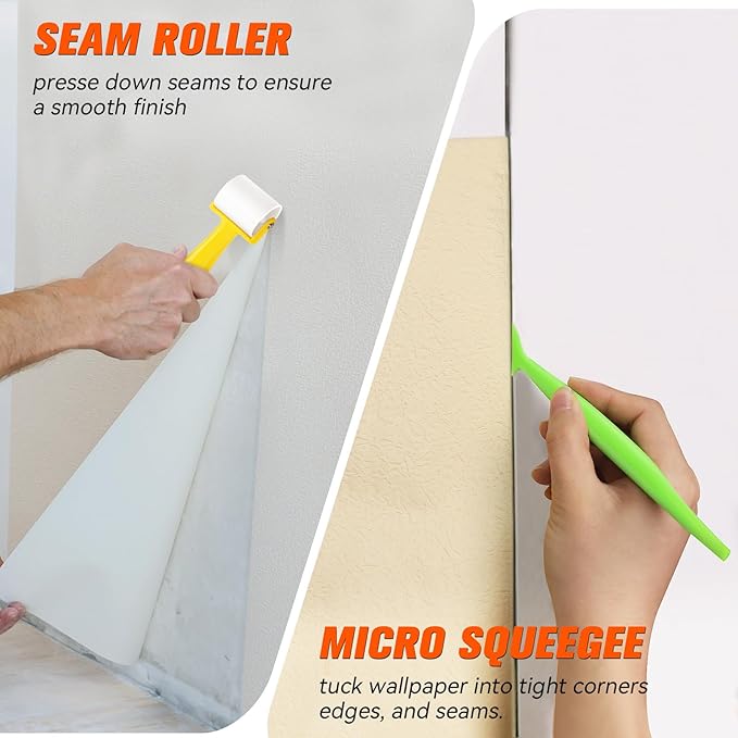 WRAPXPERT Wallpaper Smoothing Tools, Wallpaper Tools for Peel and Stick, with Smoothing Brush, Smoother Squeegees, Wall Paper Kits for Adhesive Contact Paper, Backsplash Tile, Countertop Film Applying