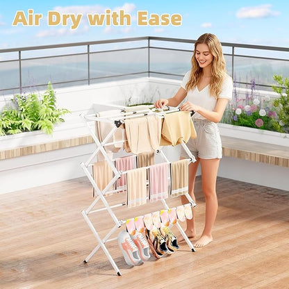 BAKON Clothes-Drying-Rack-Foldable for Small Space, Laundry-Drying Rack Collapsible for Hanging Clothes, Metal Clothing Dry Rack Suit for Indoor & Outdoor, Dorm Room, Apartments, RV, White