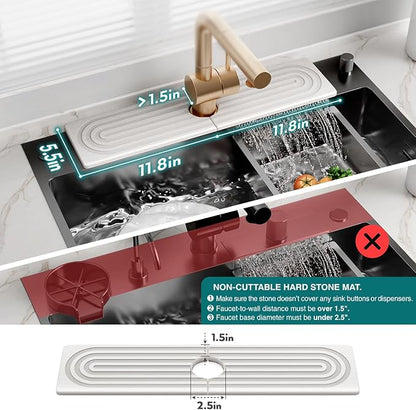 Large Faucet Mat for Kitchen Sink - Stone Drying Mat for Kitchen Counter, Diatomite Fast Drying Stone Sink Tray, Super Absorbent, Stylish Decor and Protector for Bathroom (Light Grey, 23.6" x 5.5")