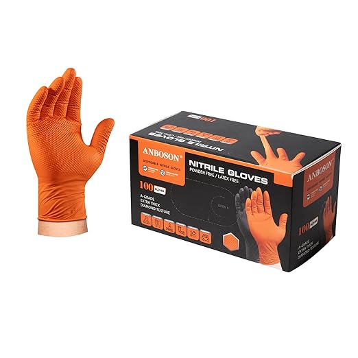 10mil Nitrile-Gloves Disposable-Orange Chemical-Resistant Rubber - Mechanic Gloves Heavy Duty, Latex Free, Diamond Grip (500, X-Large)