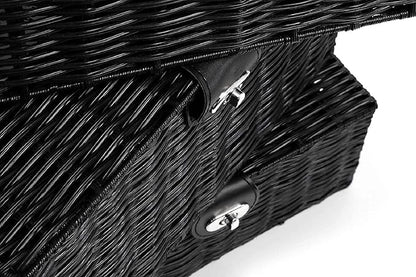 Set of 3 Woven Wicker Storage Basket Box with Lids & Lock, Built-in Carry Handles, Multifunctional Storage Organizer for Nursery, Baby, Clothes, Toys, Books, Large/Medium/Small Size (Black)