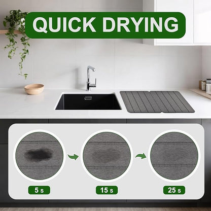 Stone Drying Mat for Kitchen Counter,2 Pack 16''x12'' Quick Dish Drying Stone Mat Kitchen,Double-sided Diatomaceous Earth Stone Drying Mat,No Moisture Residue, Stone Dish Drying Mat (Vertical Stripes)