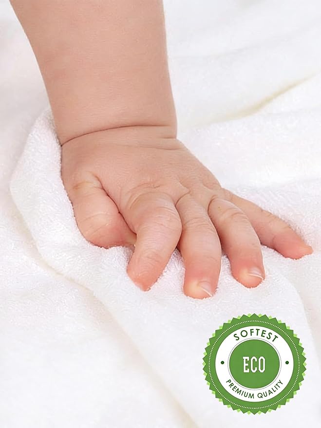 HIPHOP PANDA Baby Washcloths, Rayon Made from Bamboo - 2 Layer Ultra Soft Absorbent Newborn Bath Face Towel - Reusable Baby Wipes for Delicate Skin - White, 6 Pack