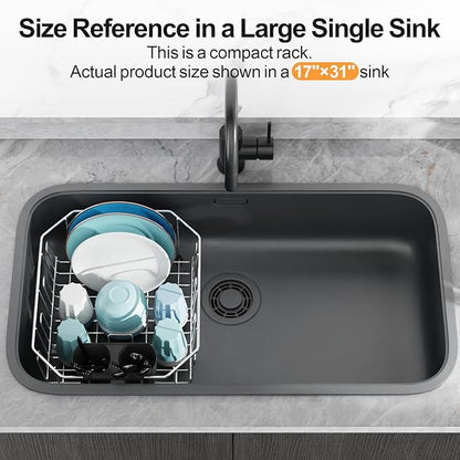 GSlife Small in Sink Dish Drying Rack - Stainless Steel Compact Dish Drainer for RV Kitchen Apartment Sink, Rust Resistant Inside Sink Rack, 1–2 Person Households, 11.6" W x 13.4" L, Silver