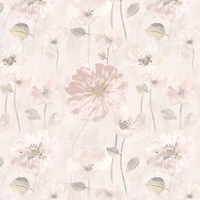 Ismoon 17.3''x362.2''Peel and Stick Wallpaper Vintage Floral Contact Paper Watercolor Pink Removable Self-Adhesive Wallpaper for Bathroom Bedroom Nursery Wildflower Botanical Wall Paper Vinyl Decor