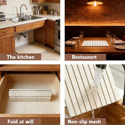 Dish Drying Mats, Large 24x16 Inch Diatomaceous Earth Drying Mat / Fast-Absorbing,Non-Slip Stone Drying Mat For Kitchen Counter / Eco-Friendly for Dishes(Light wood grain)