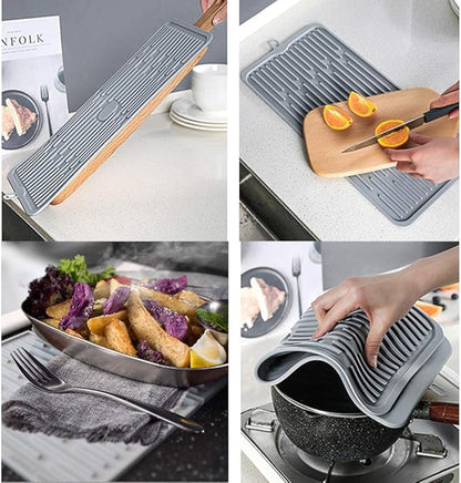 Dish Mat Silicone Dish Drying Mats Works For Drying Stemware Cocktail Glasses Silverware Pots Pans Knives and Dish Rack for Kitchen Counter Sink Bar Pads Easy to Clean (Gray)