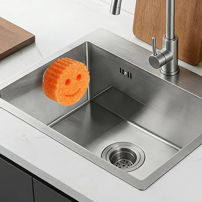 Stainless Steel Smiley Face Sponge Daddy Holder, Brushed Silver Sink Caddy Organizer with Suction Cup Installation for Kitchen, Keep Happy Face Sponge Clean and Dry