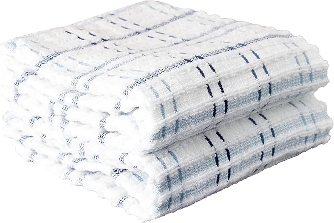 Ritz Royale Collection 100% Combed Terry Cotton, Highly Absorbent, Oversized Checked Kitchen Towel Set, 28" x 18", 2-Pack, Federal Blue