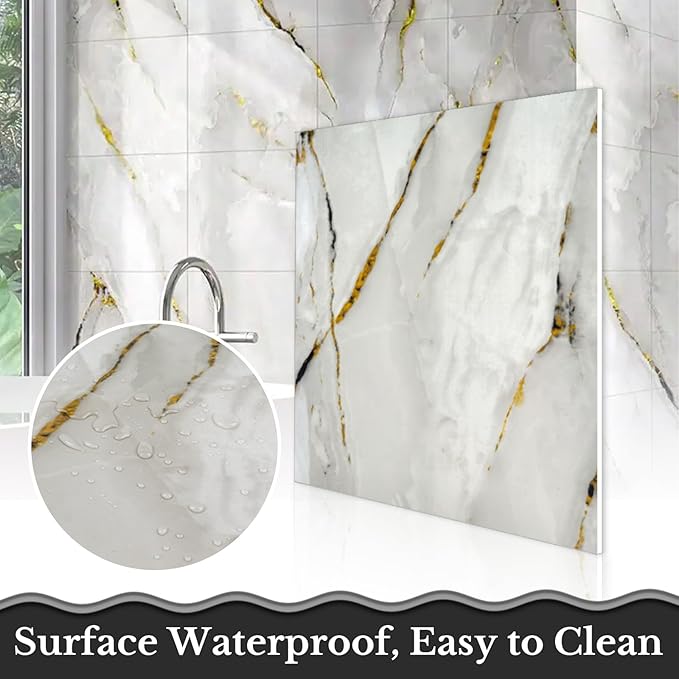 30 Sheets Peel and Stick Wall Panels, Self-Adhesive PVC Wall Panels for Kitchen Backsplash, Bathroom Decoration, 11.8" x 11.8" (Tile Effect Wallpaper)