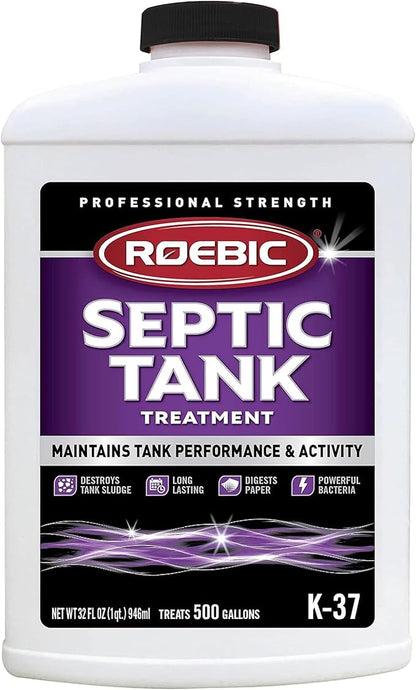 Roebic K-37-Q Septic Tank Treatment: Removes Clogs, Environmentally Friendly Bacteria Enzymes, Safe for Toilets, 32 Fl Oz - Lasts 1 Year, 32 Ounces