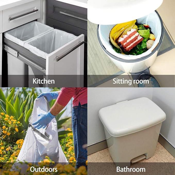 6 Gallon Small 120 Counts Strong Drawstring Trash Bags Garbage Bags by Teivio, Bathroom Trash Can Bin Liners, Plastic Bags for home office kitchen, White