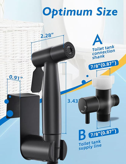 Black Handheld Bidet Sprayer for Toilet, Jet Sprayer for Toilet Muslim Shower, Adjustable Cloth Diaper Sprayer Bidets Attachment for Toilet, Bidet Hose for Feminine Wash，Matte Black