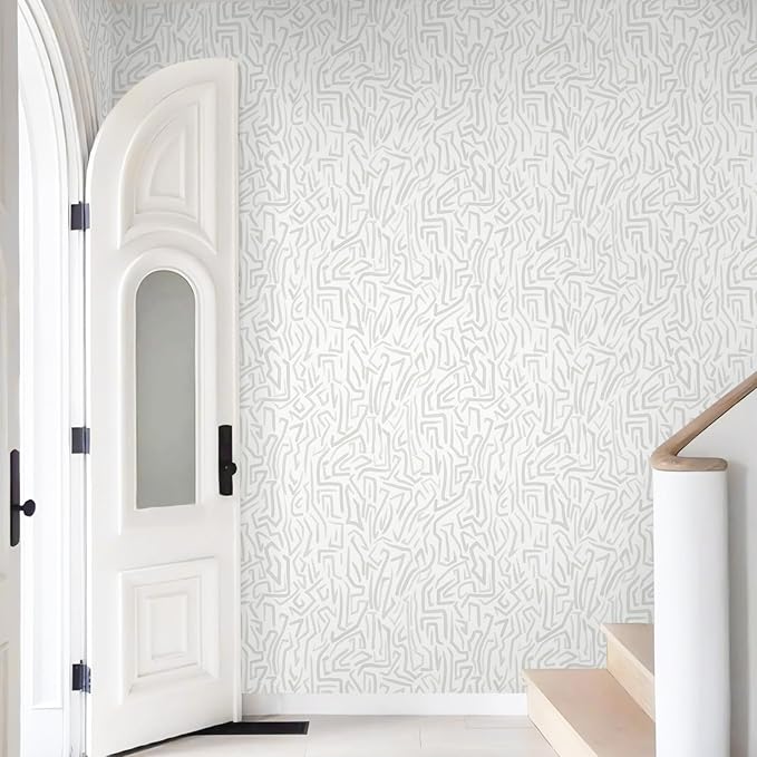 Ismoon 17.3"x 78.7"Gray and White Wall Paper Peel and Stick Modern Gray Striped Wallpaper Removable Self-Adhesive Neutral Wallpaper Contact Paper for Cabinets and Drawers Vinyl Rol
