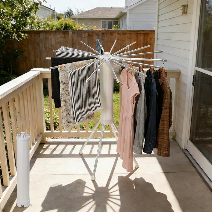 Clothes Drying Rack Foldable, Clothes Drying Rack Drying with wheels with 16 Arms Laundry Drying Rack Saving Collapsible Hanger Tripod Clothes Drying Rack Rack Clothing Balcony Bedroom Apartment