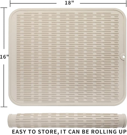 MicoYang Silicone Dish Drying Mat for Multiple Usage,Easy clean,Eco-friendly,Heat-resistant Silicone Mat for Kitchen Counter or Sink,Refrigerator or Drawer Liner Tapioca XL 18 inches x 16 inches