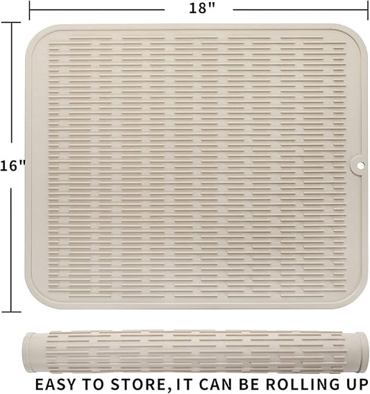 MicoYang Silicone Dish Drying Mat for Multiple Usage,Easy clean,Eco-friendly,Heat-resistant Silicone Mat for Kitchen Counter or Sink,Refrigerator or Drawer Liner Tapioca XL 18 inches x 16 inches