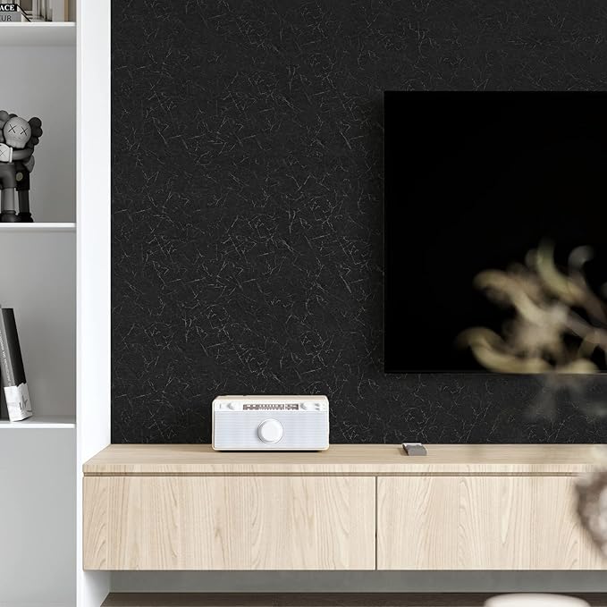 Cohoo Home 512inL 15.7inW Black Silk Peel and Stick Wallpaper for Bedroom Solid Black Textured Contact Paper for Cabinet and Drawers Self Adhesive Removable Wallpaper for Bathroom Embossed Waterproof