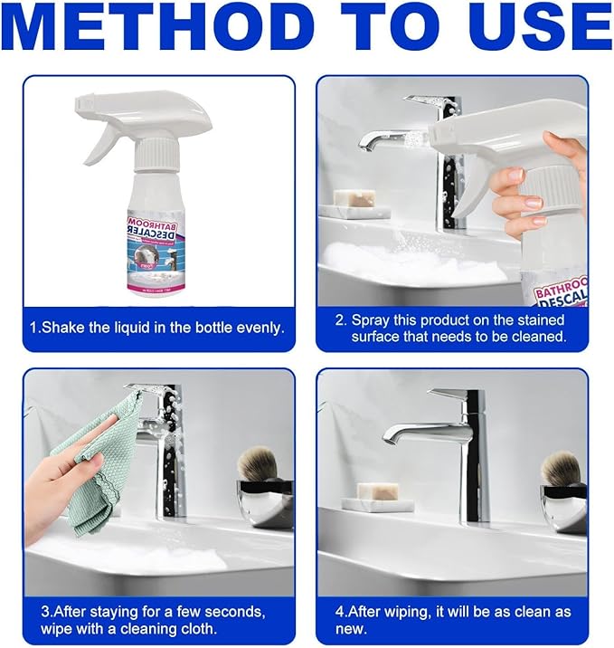 Bathroom Descaler Foam Cleaner Spray, Bubble Cleaner Foam with Enhanced Sprayhead & Sponge, To Tile Faucet Remover Tub Cleaner 60ml (2)