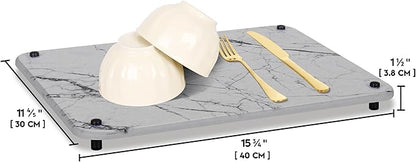 Spaceneat Diatomite Stone Drying Mat for Kitchen Counter - Rapid Moisture Removal - 15.7" x 11.8" Large Dish Drying Stone for Kitchen Sink - Diatomaceous Earth Quick Dry Dish Mat - Gray Marble