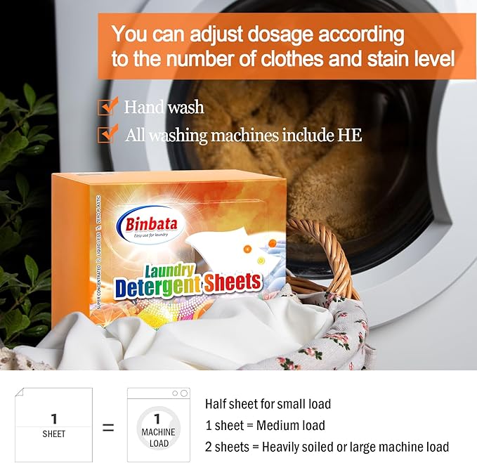 Binbata Laundry Detergent Sheets, 200 Loads Citrus Charm Scent Hypoallergenic Eco-Friendly, Biodegradable Plastic Free Liquidless Laundry Sheets Suitable for Sensitive Skin