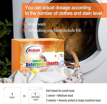 Binbata Laundry Detergent Sheets, 200 Loads Citrus Charm Scent Hypoallergenic Eco-Friendly, Biodegradable Plastic Free Liquidless Laundry Sheets Suitable for Sensitive Skin