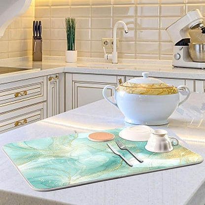 Teal Turquoise Microfiber Dish Drying Mat Large Size Cyan Mint Liquid Drying Mat Drainer Mat for Countertop Dish Drying Pads 18 x 24 Inches