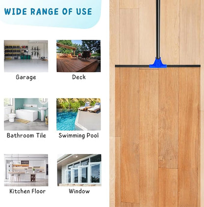 Floor Squeegee for Concrete and Tile Cleaning, 24'' Rubber Wiper Broom, Large Heavy Duty Water Scraper with 60'' Long Handle for Garage, Deck, Bathroom, Shower Glass, Window