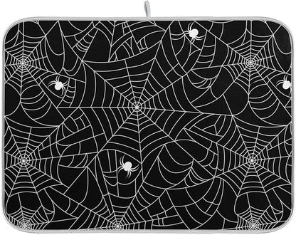 Halloween Spooky Spider Web Dish Drying Mat for Kitchen Happy Halloween Creepy Decoration Microfiber Drying Mats Absorbent Reversible Dish Pad Medium Dish Draining Mat 16x18 inch