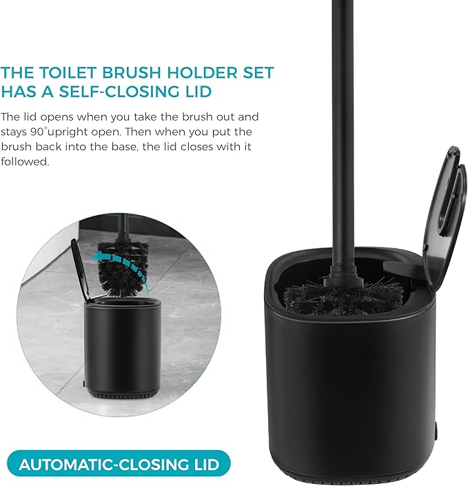Toilet Brush and Holder Set Toilet Bowl Brush Stainless Steel Automatic Open lid Toilet Bowl Cleaner Brush with Durable Bristle Head Toilet Cleaning Brush for Bathroom