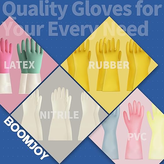 BOOMJOY PVC Cleaning Gloves, Reusable Dishwashing Gloves, Medium Gloves for Kitchen, Bathroom, Gardening, Working, Pet Care - Pink & Blue & Green, 3 Pairs, Size M