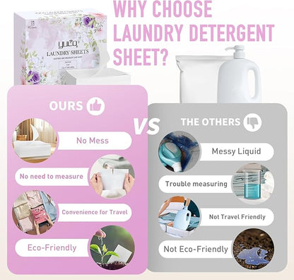 YUCO Travel Laundry Detergent Sheets 80 Loads Liquidless Detergent Sheets for Travel No Mess No Plastic Jug Concentrated Laundry Sheet Hypoallergenic Jasmine And Lily of the Valley Scent