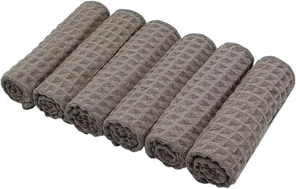 Microfiber Kitchen Cleaning Cloth Thick Dish Rags Waffle Weave Washcloths Dish Cloths Ultra Absorbent Odor Free 12inch X 12inch 6 Pack Gray