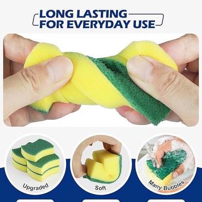 Double Sided Polyester Household Cleaning Sponge Waist Shape Eco Non-Scratch Scrub Pads Kitchen Scrub Dish, Dinnerware, Pan, Pot, Rags Holder, Glass, Dishwasher, Sink Bathroom, Pack of 2