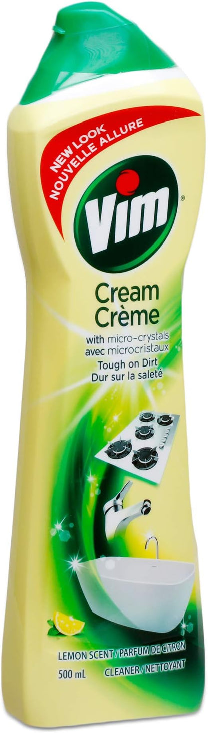 Vim (Cif) Cream Multi Purpose Cleaner with Micro Crystals, Lemon Scent - 16.9 Fl Oz / 500 mL x 2 Pack