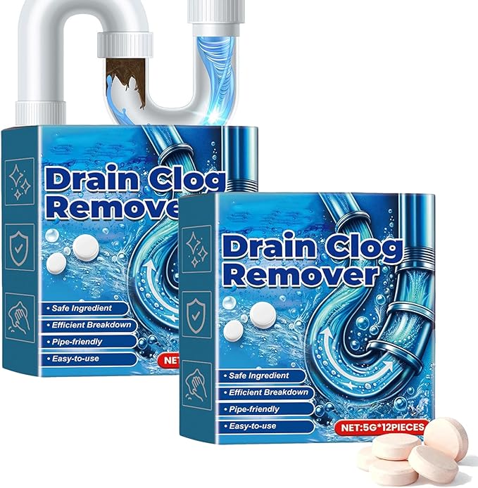 Strong Drain Effervescent Tablet, Quick-Dissolving Sink Tablets for Smell, Foaming Drain Cleaner Tablets for Garbage Disposal, Cleaner for Sewer, Toilet and Septic Tank, 12pcs/box (2box)