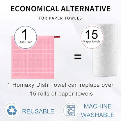 Homaxy 100% Cotton Terry Kitchen Dish Cloths, Ultra Soft and Absorbent Dish Towels for Kitchen, Suitable for Drying and Washing Dishes, 6 Pack, 12 x 12 Inches, Pink