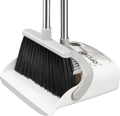 Broom with Dustpan Combo Set, Hand Broom and Dustpan Set for Sweeping Indoor Angle Broom for Home Office Kitchen Lobby Floor Pet Hair Indoor&Outdoor Cleaning (White&Gray)