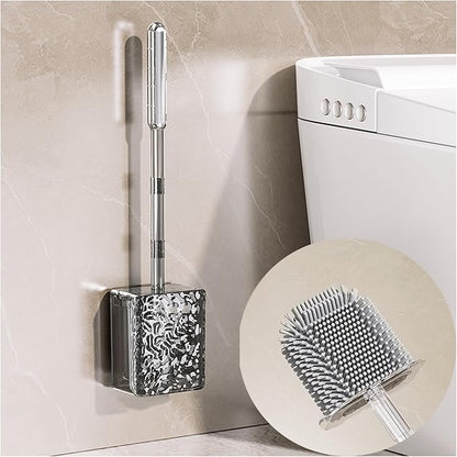 Silicone Toilet Brush with Holder Deep Cleaning Toilet Brush with Flexible Bristles Floor Standing & Wall Mounted Space Saving for Bathroom Modern Design Quick Drying Easy to Assemble Gray